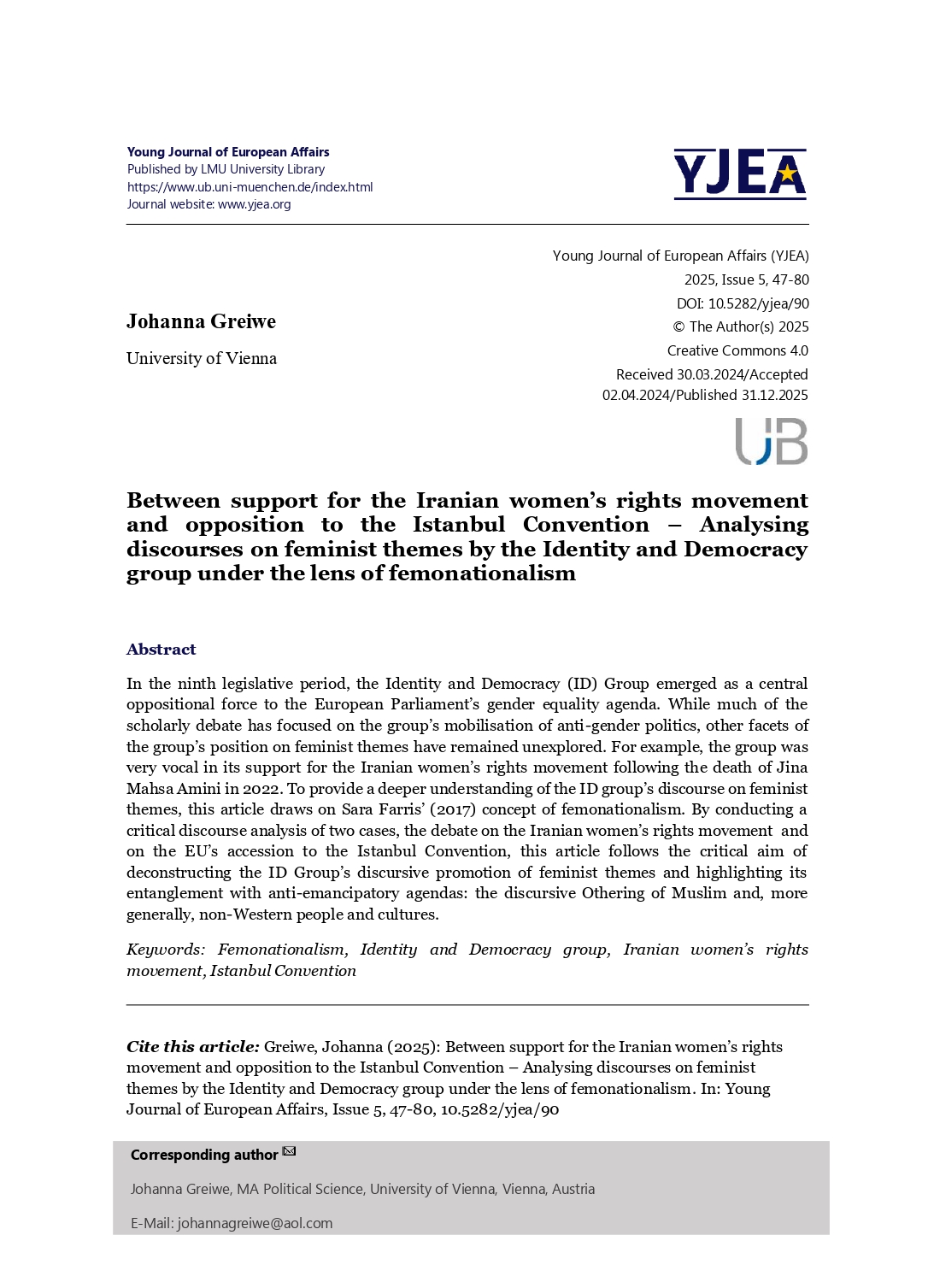 First page of Greiwe's article.